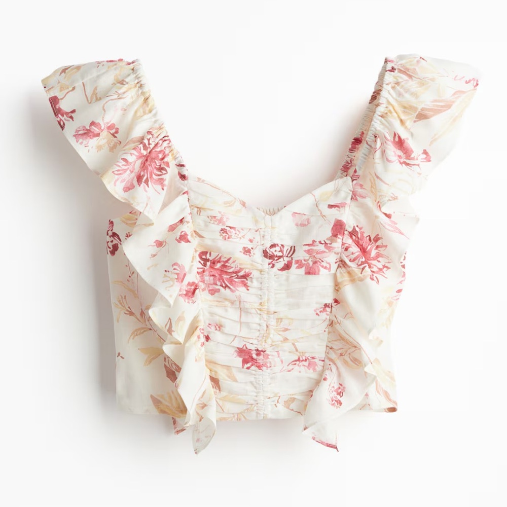 BNWT Pink and White Floral Linen Top